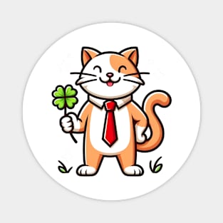 Cat Holding Shamrock for St Patricks Day Magnet